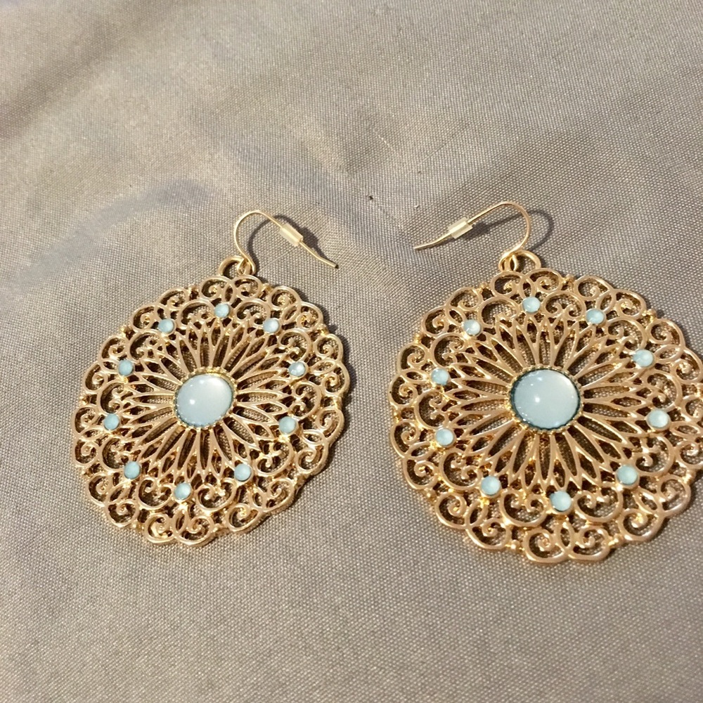 NWOTForever 21 Light Blue &Gold Medallion Earrings
